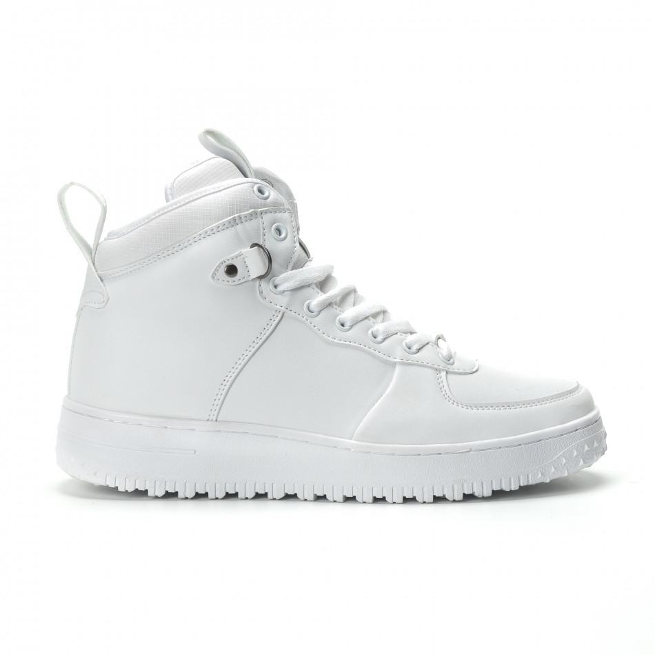 Ανδρικά λευκά ψηλά sneakers με τρακτερωτή σόλα
