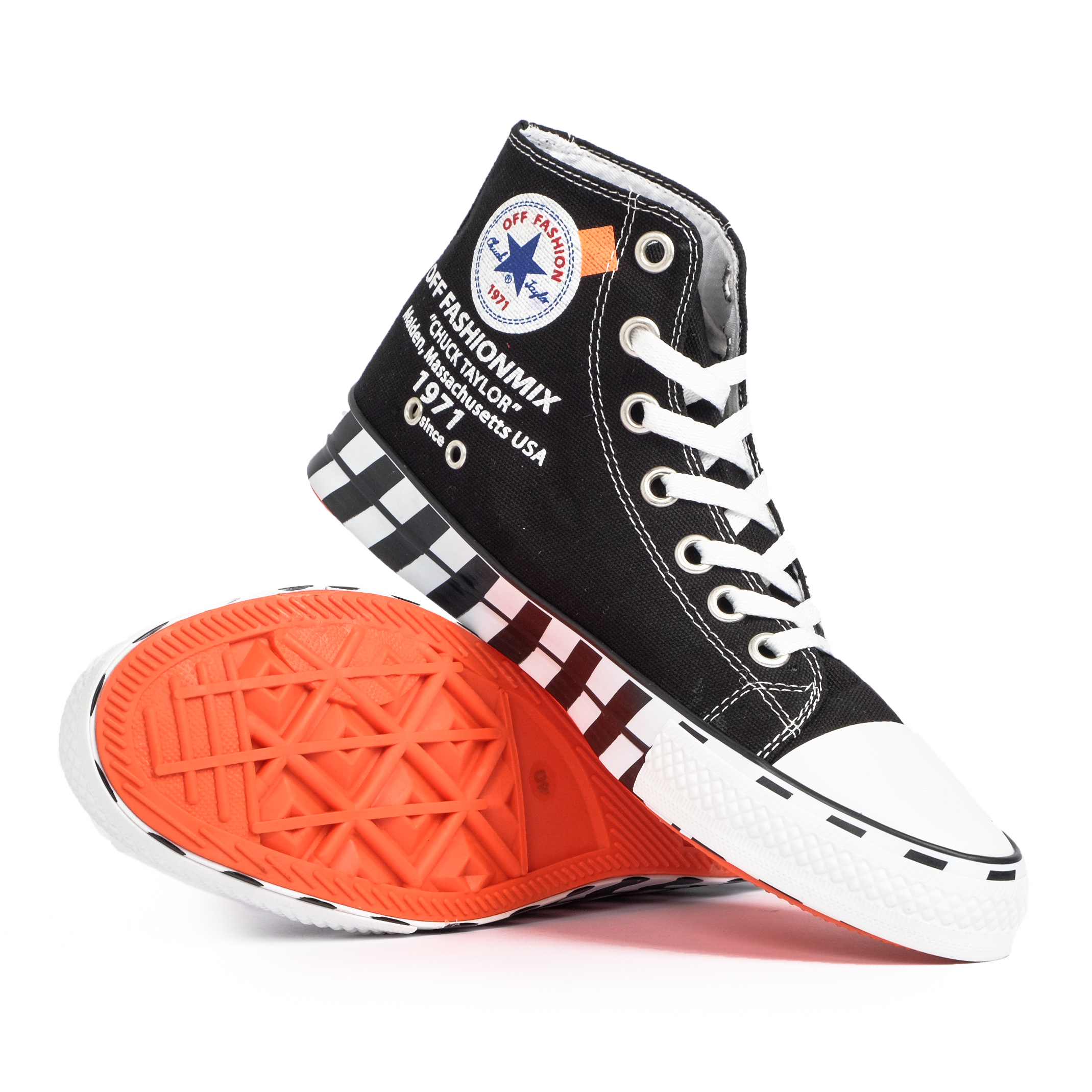 Ανδρικά μαύρα ψηλά sneakers με πριντ φωτογραφία