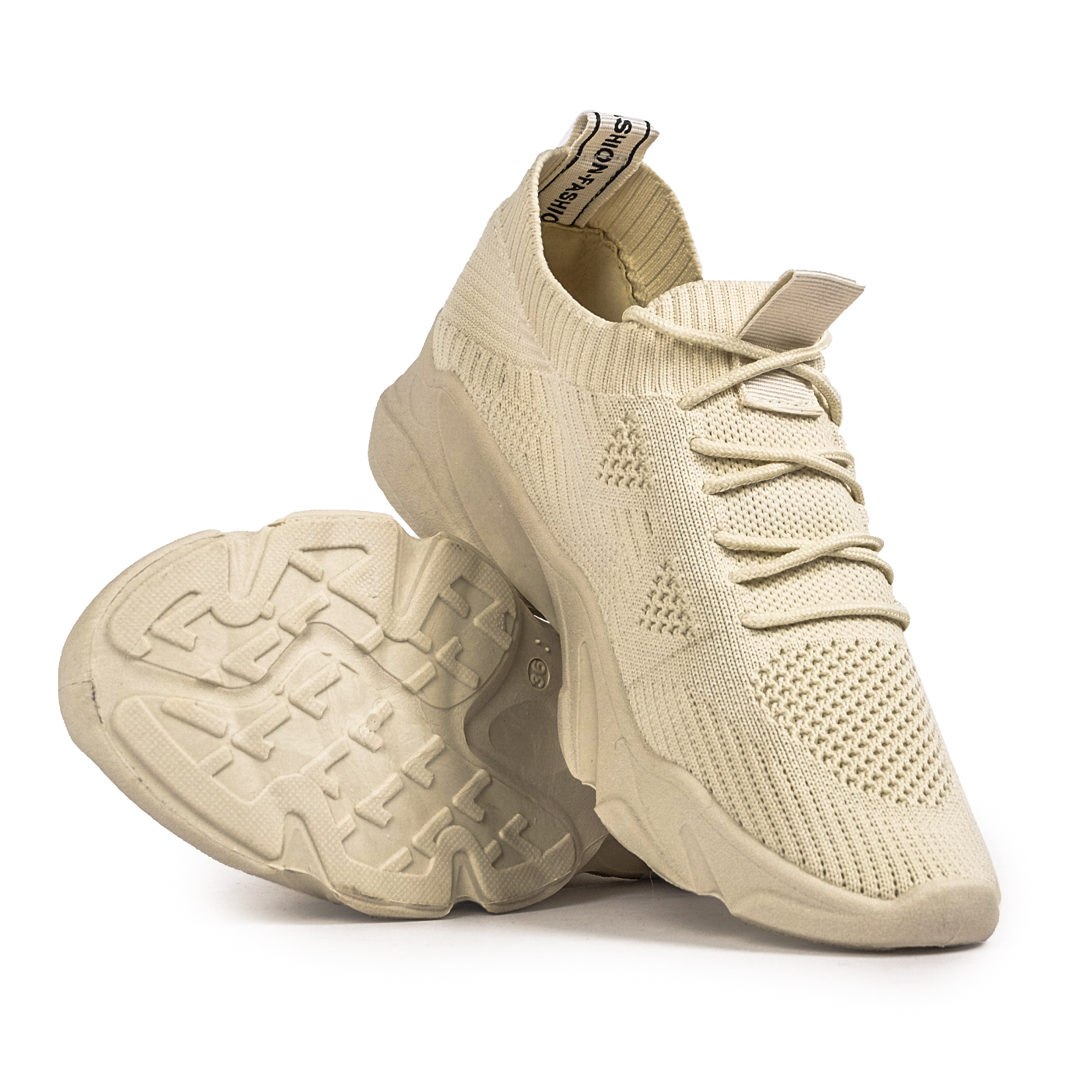 Γυναικεία μπεζ αθλητικά παπούτσια κάλτσα X3710 φωτογραφία