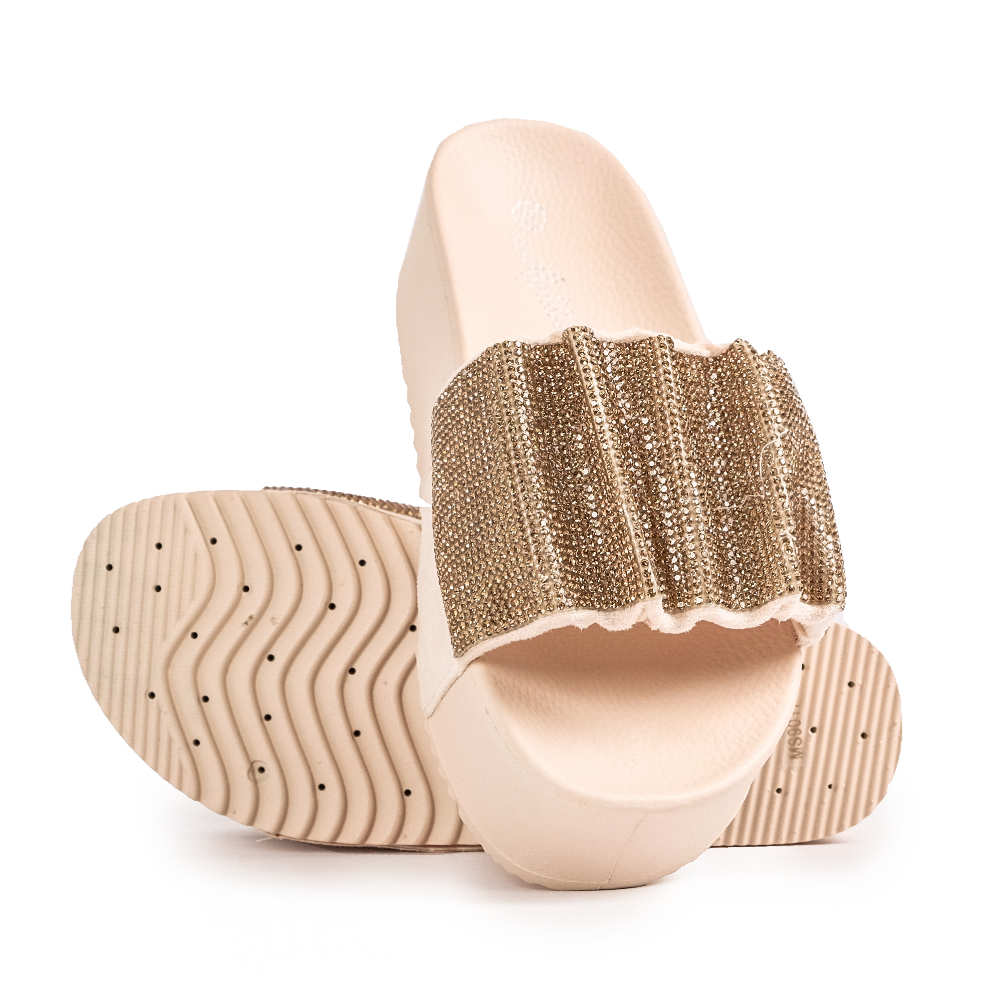 Γυναικείες μπεζ πλατφόρμες με strass φωτογραφία