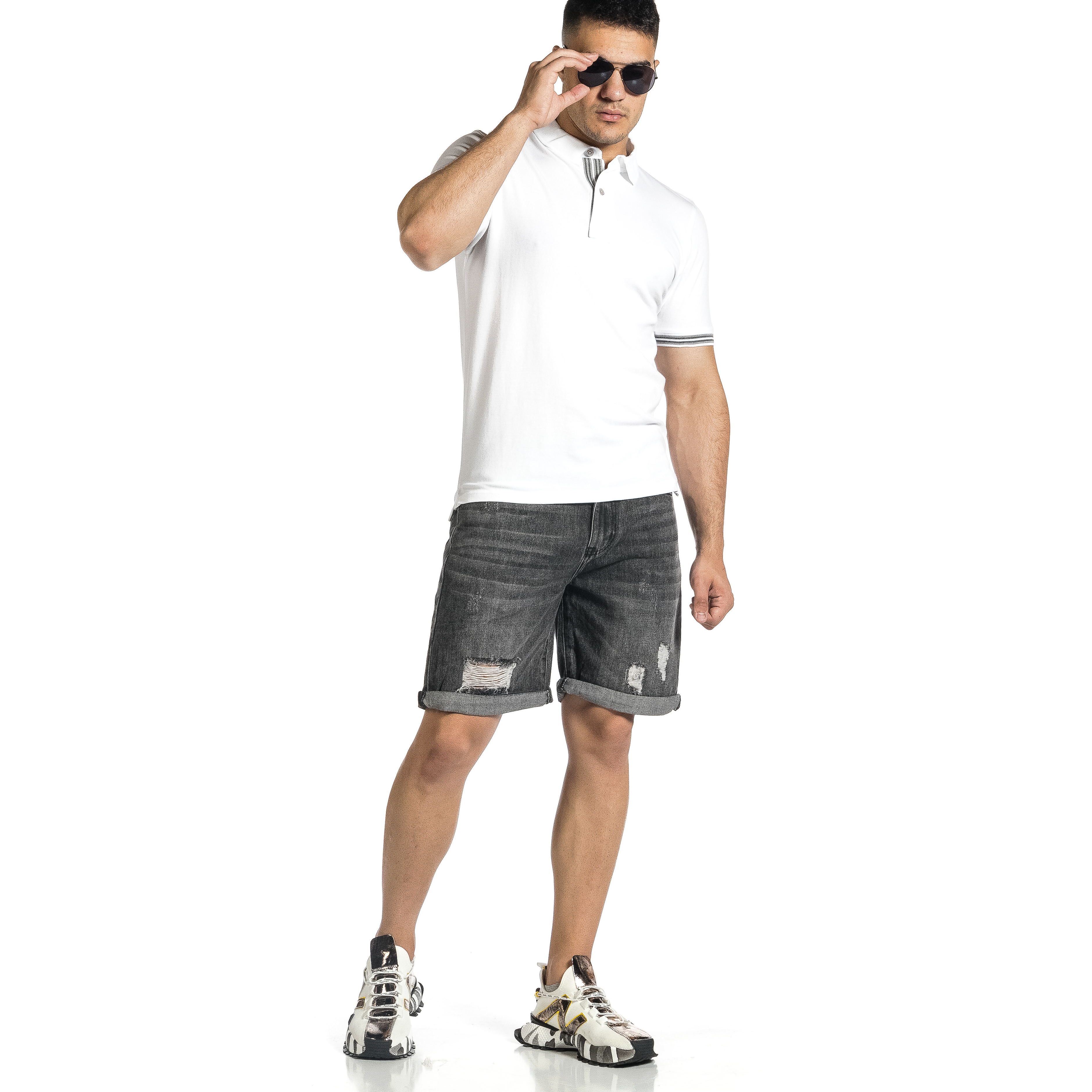 Ανδρικό γκρι τζιν βερμούδα Loose fit AF324L φωτογραφία