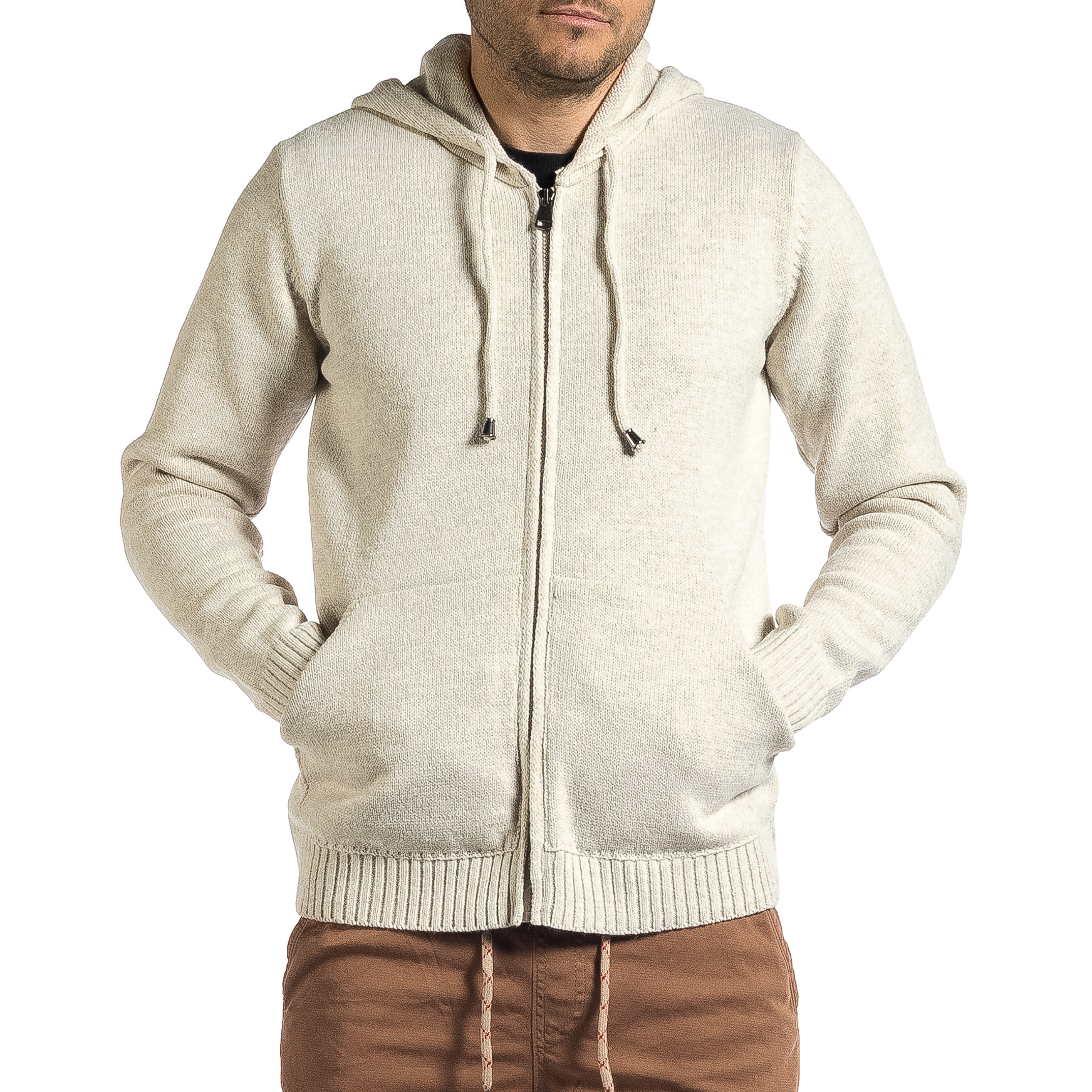 Ανδρική μπεζ ζακέτα με τσέπη καγκουρό 6372 φωτογραφία