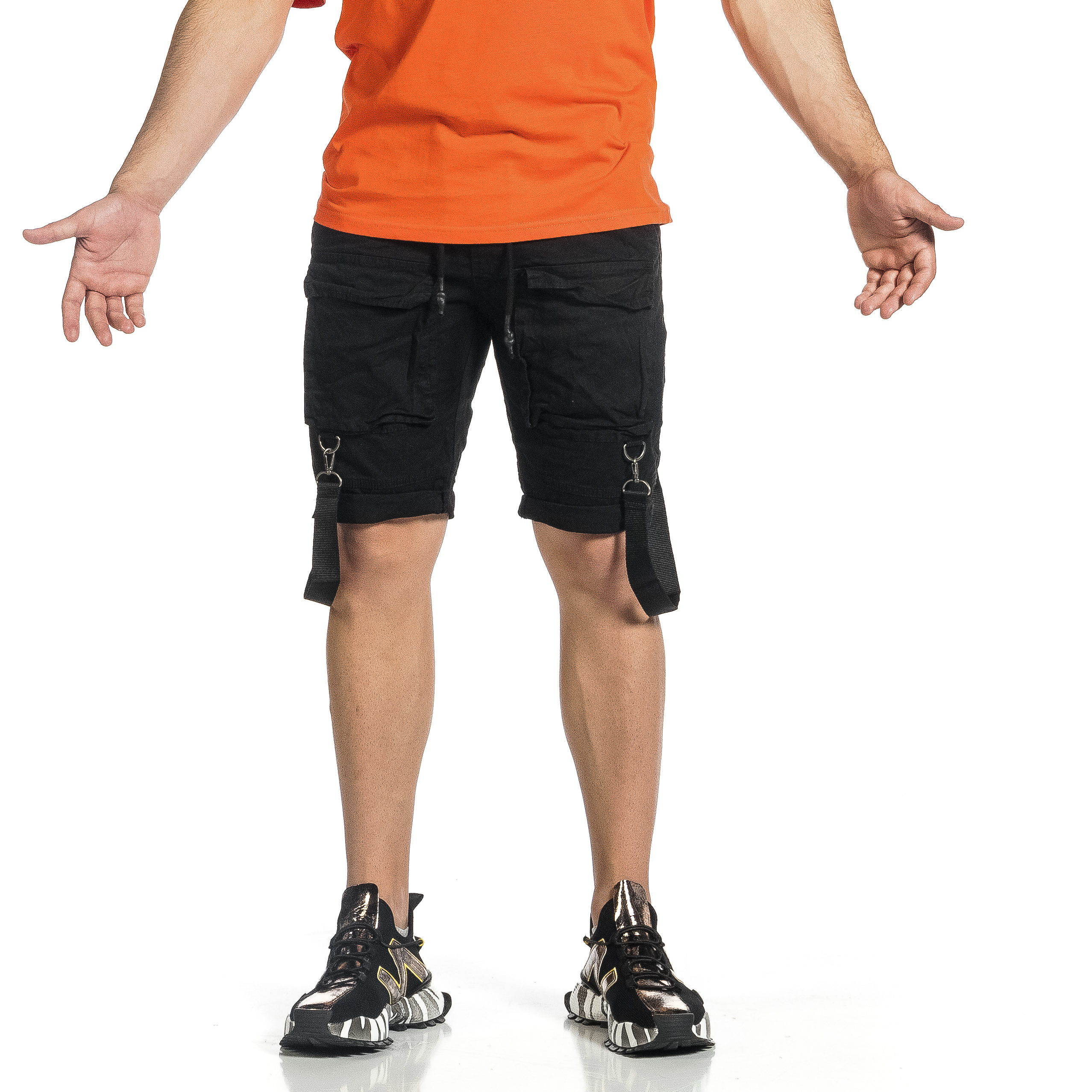 Ανδρικό μαύρο βερμούδα Cargo Hip Hop KS22-380 φωτογραφία