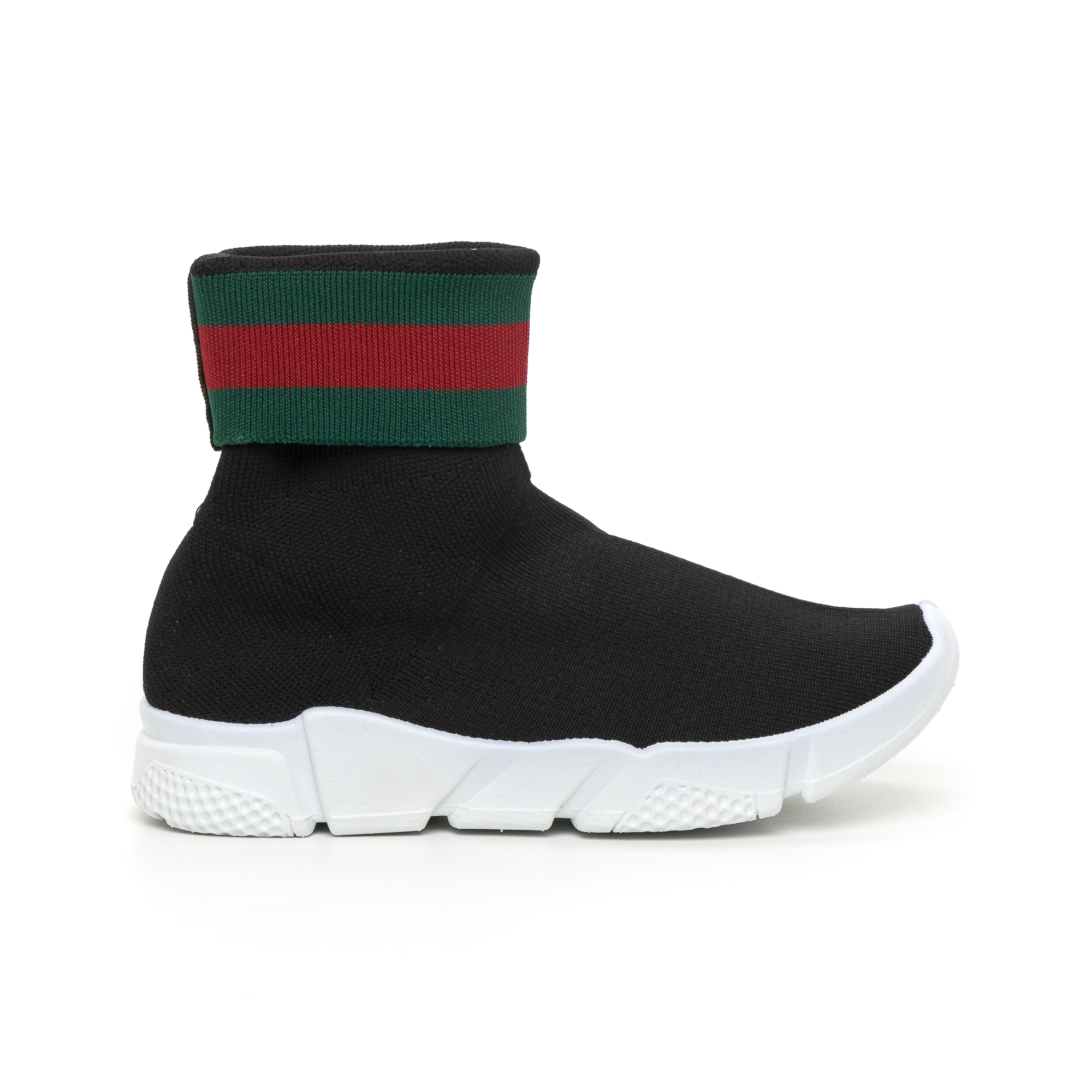 Γυναικεία slip-on μαύρα αθλητικά παπούτσια τύπου κάλτσα με ρίγες